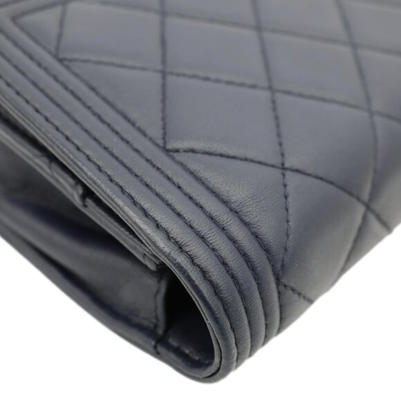 Chanel  Boy Quilted Calfskin Leather Wallet On Chain Crossbody Bag Navy Blue - Picture 6 of 15
